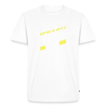 Usedom - coordonnées (italique) - T-shirt Premium bio Homme - blanc - Devant - Nico (187cm)