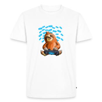 Cadeau de jeu vidéo Pew Gamer Sloth drôle PewPewPew - T-shirt Premium bio Homme - blanc - Devant - Nico (187cm)