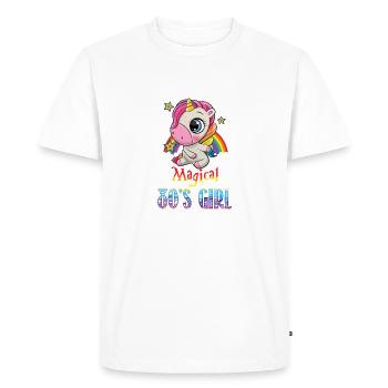 Magical 80 s Girl Flossing Unicorn Rainbow - Men's Premium Organic T-Shirt - white - Front - Nico (187cm)