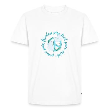 Multilingual Earth Peace Sign With Doves - Men's Premium Organic T-Shirt - white - Front - Nico (187cm)