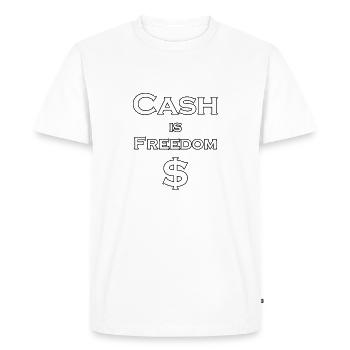 L’argent comptant est FREEDOM $ - blanc avec bordure noire - T-shirt Premium bio Homme - blanc - Devant - Nico (187cm)