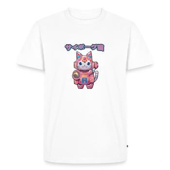 Cyborg Maneki Neko Cat Cyber Esthétique Japonaise - T-shirt Premium bio Homme - blanc - Devant - Nico (187cm)