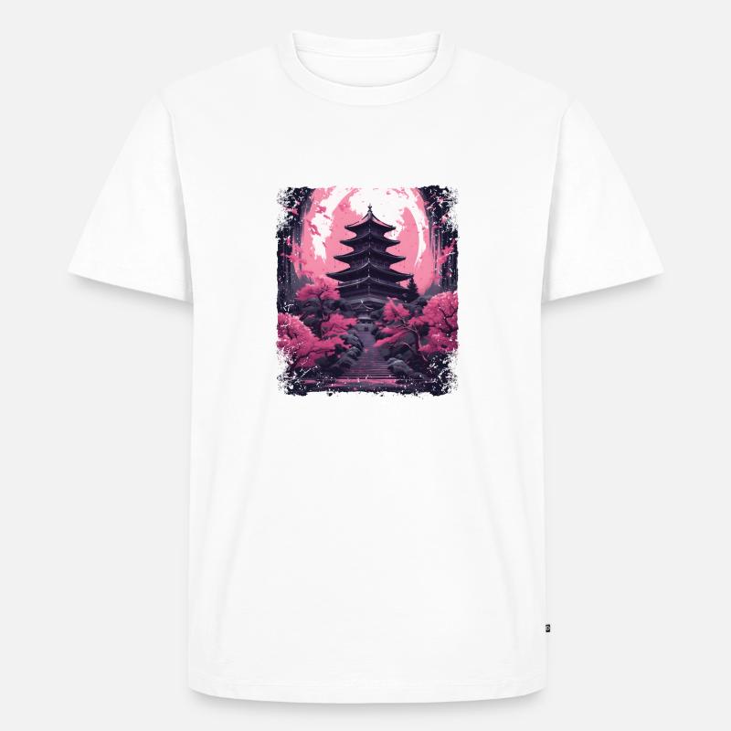Kirschblüten-Sakura-Baum in einer Tempel-Dampfwelle - Männer Premium Bio T-Shirt - Weiß