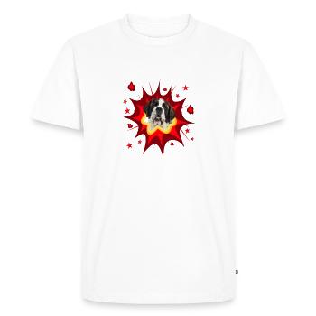 Comic Dog Design - Pow - St. Bernard - Men's Premium Organic T-Shirt - white - Front - Nico (187cm)
