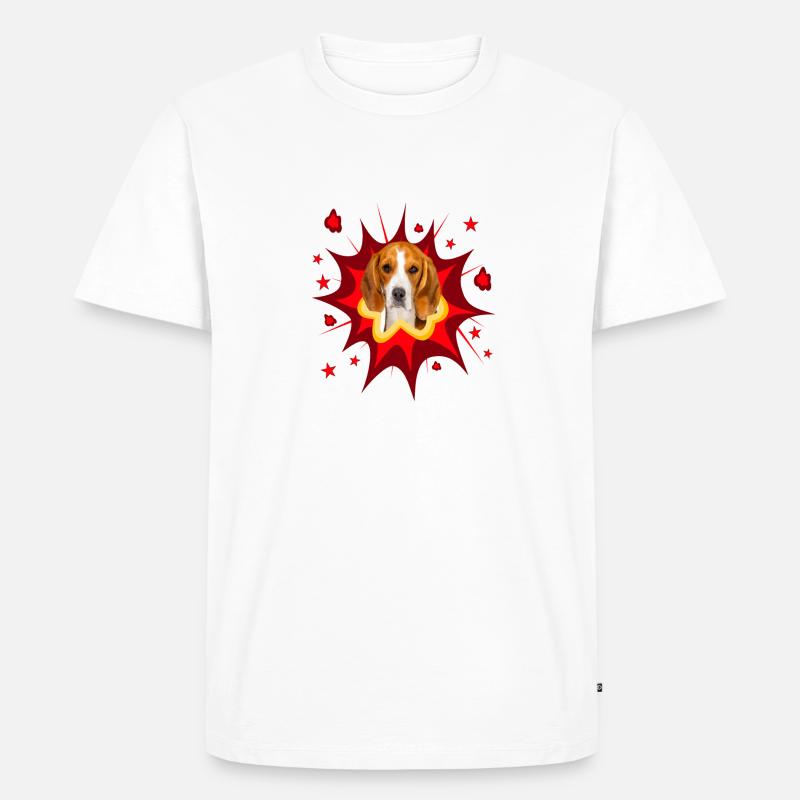 Comic Hund Design - Pow - Beagle - Männer Premium Bio T-Shirt - Weiß