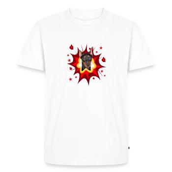 Comic Dog Design - Pow - Pinscher - Men's Premium Organic T-Shirt - white - Front - Nico (187cm)