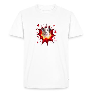 Comic Dog Design - Pow - Australian Shepherd - Men's Premium Organic T-Shirt - white - Front - Nico (187cm)