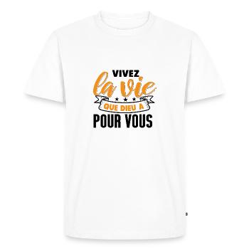 Vivez la vie que Dieu - T-shirt Premium bio Homme - blanc - Devant - Nico (187cm)