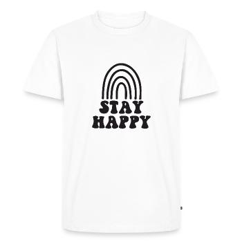 Stay Happy - Men's Premium Organic T-Shirt - white - Front - Nico (187cm)