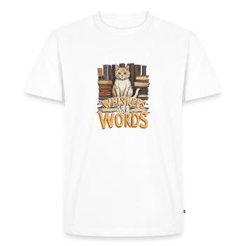 Whiskers and Words': Where curiosity about cosiness - Men's Premium Organic T-Shirt - white - Front - Nico (187cm)