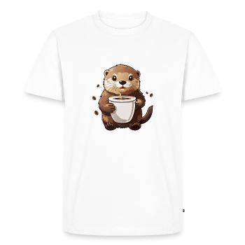 Loutre kawaii mignonne avec amateur de café - T-shirt Premium bio Homme - blanc - Devant - Nico (187cm)
