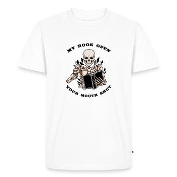 Mon livre, ouvre ta bouche - T-shirt Premium bio Homme - blanc - Devant - Nico (187cm)