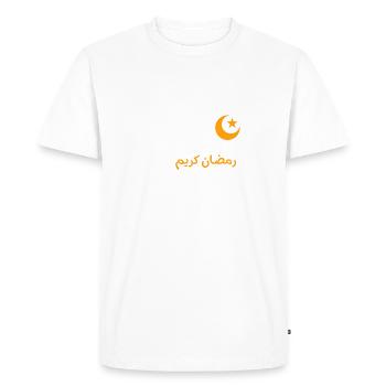 Joyeux Ramadan - Calligraphie Arabe Ramadan Kareem - T-shirt Premium bio Homme - blanc - Devant - Nico (187cm)
