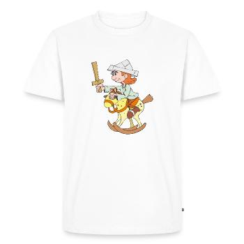 L’enfant monte sur un cheval à bascule - T-shirt Premium bio Homme - blanc - Devant - Nico (187cm)