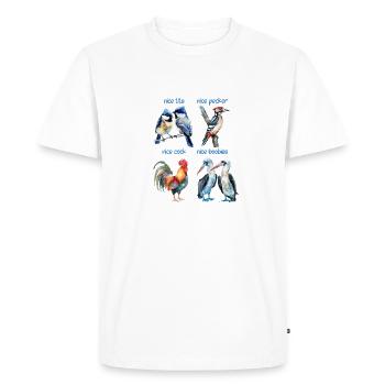 Drôles d’oiseaux nommés Nice birds - T-shirt Premium bio Homme - blanc - Devant - Nico (187cm)