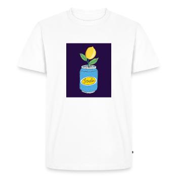Lemon Soda Can with Fruit Branch – Quirky Art - Men's Premium Organic T-Shirt - white - Front - Nico (187cm)
