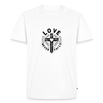 Love Never Fails - Men's Premium Organic T-Shirt - white - Front - Nico (187cm)