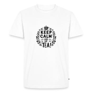 Keep Calm and Sip Tea - Men's Premium Organic T-Shirt - white - Front - Nico (187cm)