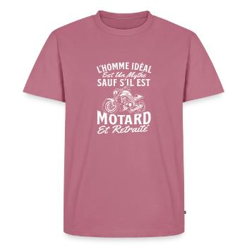 L’Homme Idéal Est Motard Retraité – Humour Moto - T-shirt Premium bio Homme - mauve - Devant - Nico (187cm)