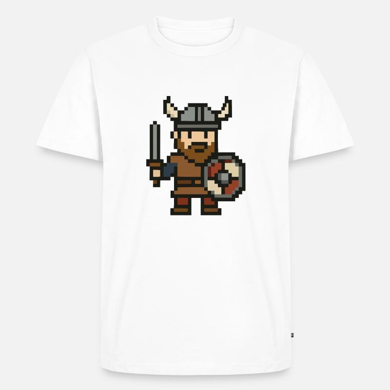 wikinger comic pixel - Männer Premium Bio T-Shirt - Weiß