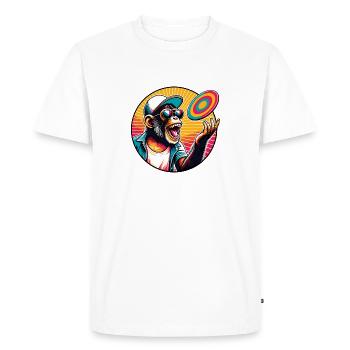 Chimpanzee with sunglasses, baseball cap and frisbee - Men's Premium Organic T-Shirt - white - Front - Nico (187cm)
