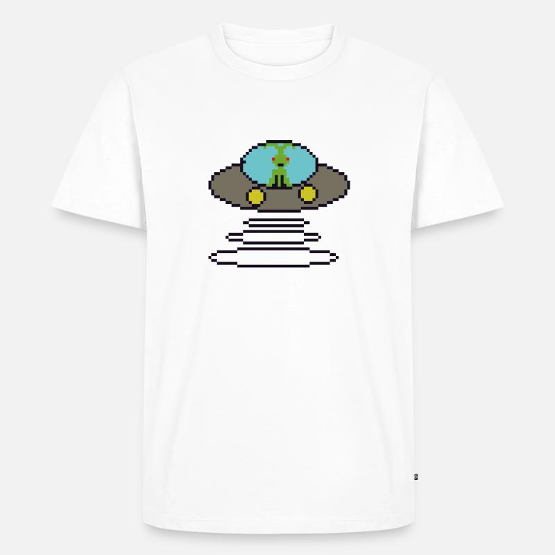 Retrogaming Pixel Ufo - Männer Premium Bio T-Shirt - Weiß