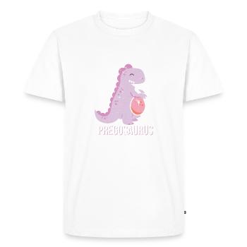Pregosaurus Tee Shirts Funny Dinosaur Pregnancy Shirt - T-shirt Premium bio Homme - blanc - Devant - Nico (187cm)