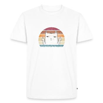 Retro chat avec le majeur Vintage Soleil Shirt - T-shirt Premium bio Homme - blanc - Devant - Nico (187cm)