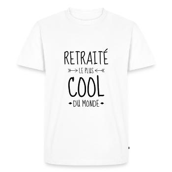 retraite / retraité / retraitée / pension - T-shirt Premium bio Homme - blanc - Devant - Nico (187cm)