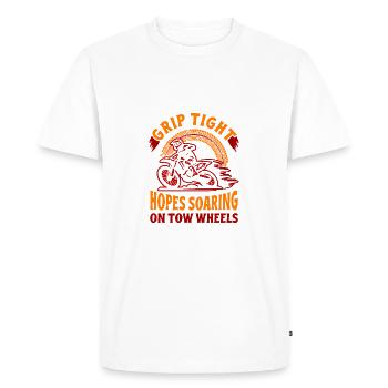 Les espoirs d’un motard s’envolent sur des roues de remorquage - T-shirt Premium bio Homme - blanc - Devant - Nico (187cm)