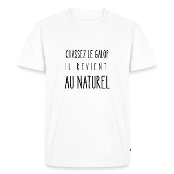 chassez le galop il revient au naturel - T-shirt Premium bio Homme - blanc - Devant - Nico (187cm)
