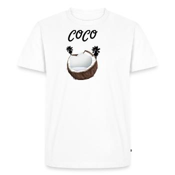 Coconut with lettering Coco and palm trees - Men's Premium Organic T-Shirt - white - Front - Nico (187cm)
