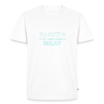 Milay comme nom de femme - T-shirt Premium bio Homme - blanc - Devant - Nico (187cm)