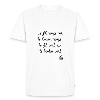 Le fil rouge sur le bouton rouge... 7ème Compagnie - T-shirt Premium bio Homme - blanc - Devant - Nico (187cm)