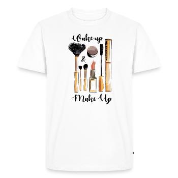 Wake up Make up. gift for friends and family! - Men's Premium Organic T-Shirt - white - Front - Nico (187cm)