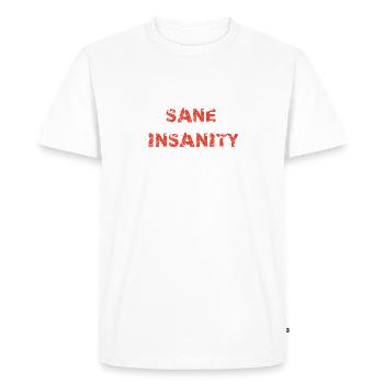 Citation - Restez en bonne santé dans la folie - 05 - neg - T-shirt Premium bio Homme - blanc - Devant - Nico (187cm)