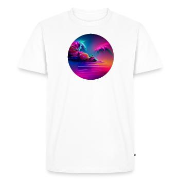 Illustration synthwave avec des silhouettes de palmiers - T-shirt Premium bio Homme - blanc - Devant - Nico (187cm)