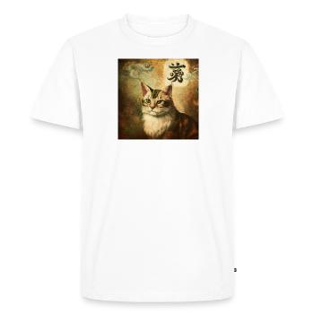Cat with Chinese characters, Baroque 2 - Men's Premium Organic T-Shirt - white - Front - Nico (187cm)