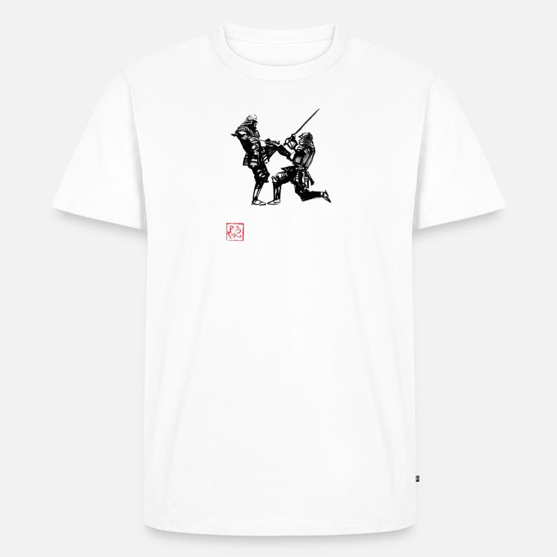 Samurai-Kampf - Männer Premium Bio T-Shirt - Weiß