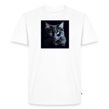 Chat noir aux yeux bleus avec baiser - T-shirt Premium bio Homme - blanc - Devant - Nico (187cm)