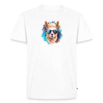 Alpaga avec casque Type Polygone - T-shirt Premium bio Homme - blanc - Devant - Nico (187cm)