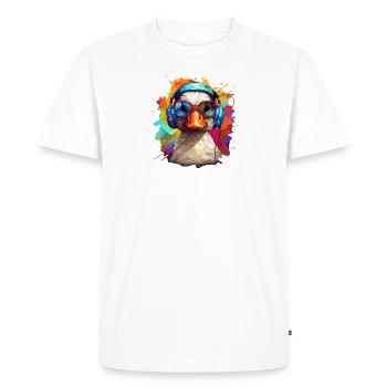 Canard funky avec écouteurs et lunettes - T-shirt Premium bio Homme - blanc - Devant - Nico (187cm)