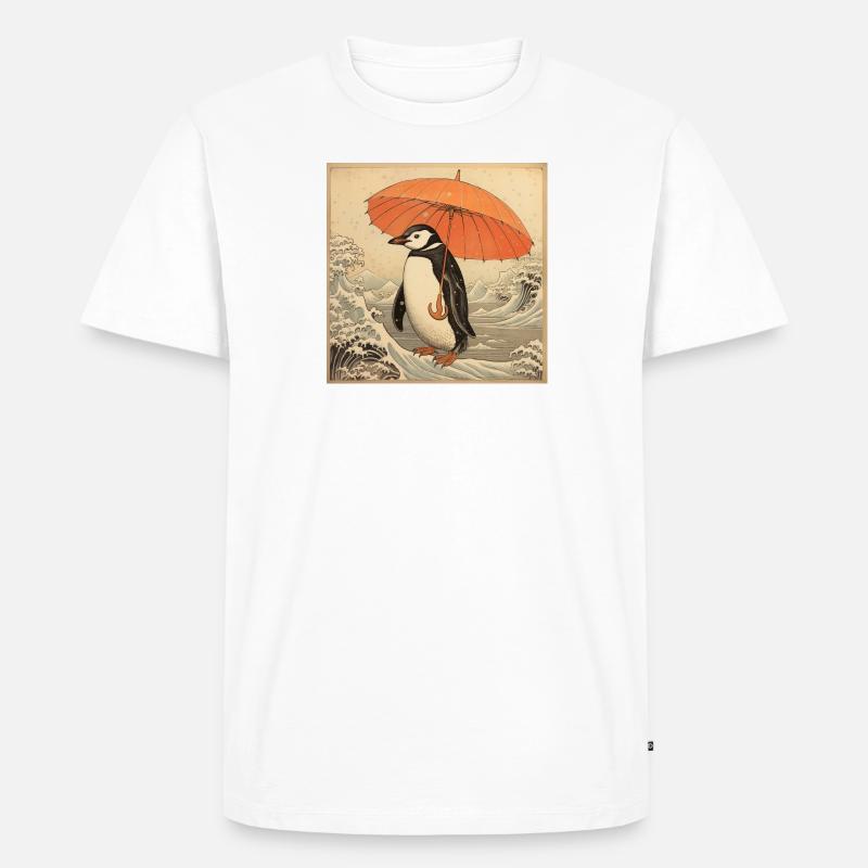 Penguin Ukiyo-e no2 - Männer Premium Bio T-Shirt - Weiß