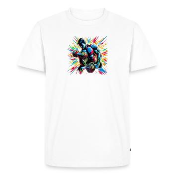 Énergie d’entraînement explosive : Type d’entraînement avec haltères - T-shirt Premium bio Homme - blanc - Devant - Nico (187cm)