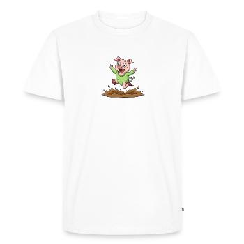 Cochon joyeux gambadant dans la boue - animal fantaisiste - T-shirt Premium bio Homme - blanc - Devant - Nico (187cm)