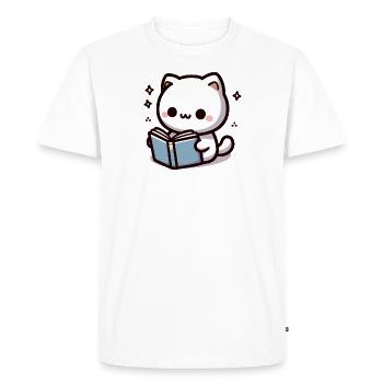 Süße kawaii Katze die ein Buch liest - Männer Premium Bio T-Shirt - Weiß - Vorne - Nico (187cm)