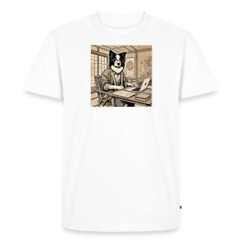 Border Collie au bureau - Ukiyo-e Style - T-shirt Premium bio Homme - blanc - Devant - Nico (187cm)