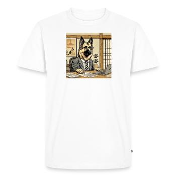 German Shepherd at the Desk - Ukiyo-e Style - Men's Premium Organic T-Shirt - white - Front - Nico (187cm)