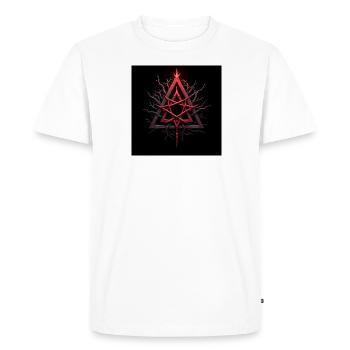 Ornement triangulaire entrelacé de racines rouge noir - T-shirt Premium bio Homme - blanc - Devant - Nico (187cm)