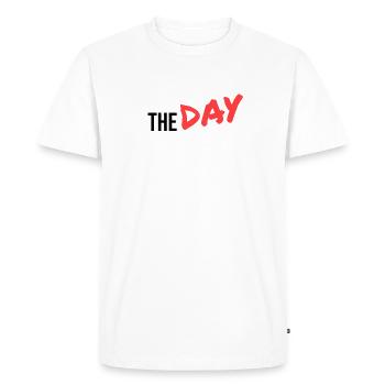 REPOUSSEZ LA LIMITE DE LA JOURNÉE – Poussez la motivation de la journée pour la force - T-shirt Premium bio Homme - blanc - Devant - Nico (187cm)